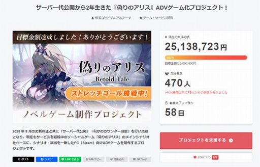 画像ギャラリー No.005のサムネイル画像 / 「偽りのアリス-Retold Tale-」,クラファン開始4分で目標金額500万を達成。3日で支援率500%に到達し,フルボイス化などが決定