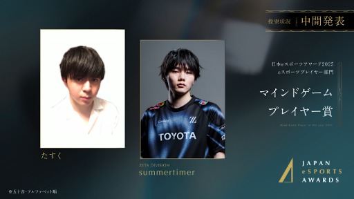 画像ギャラリー No.007のサムネイル画像 / 「日本eスポーツアワード2025」,ファン投票の中間結果を発表。2026年1月12日開催のイベントチケットの先行販売も開始